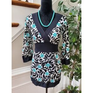 International Concepts Women's Black V-Neck 3/4 Sleeve Pullover Casual Blouse S